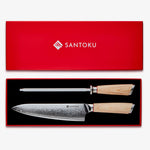 Haruta Box Set VG10 Japanese Damascus Steel 8 Inch Chef Knife & 13 Inch Diamond Sharpening Steel